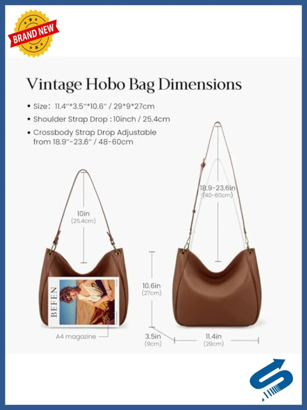 Genuine Leather Hobo Crossbody Bag with 2 Detachable Straps